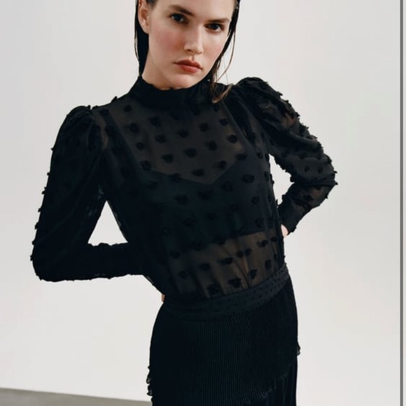 Zara Tops - 🖤NWT ZARA SEMI-SHEER SWISS DOT BLOUSE TOP MEDIUM